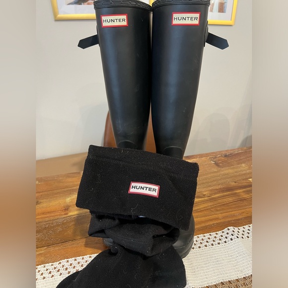 Black tall hunter boots with long hunter socks - Picture 2 of 2